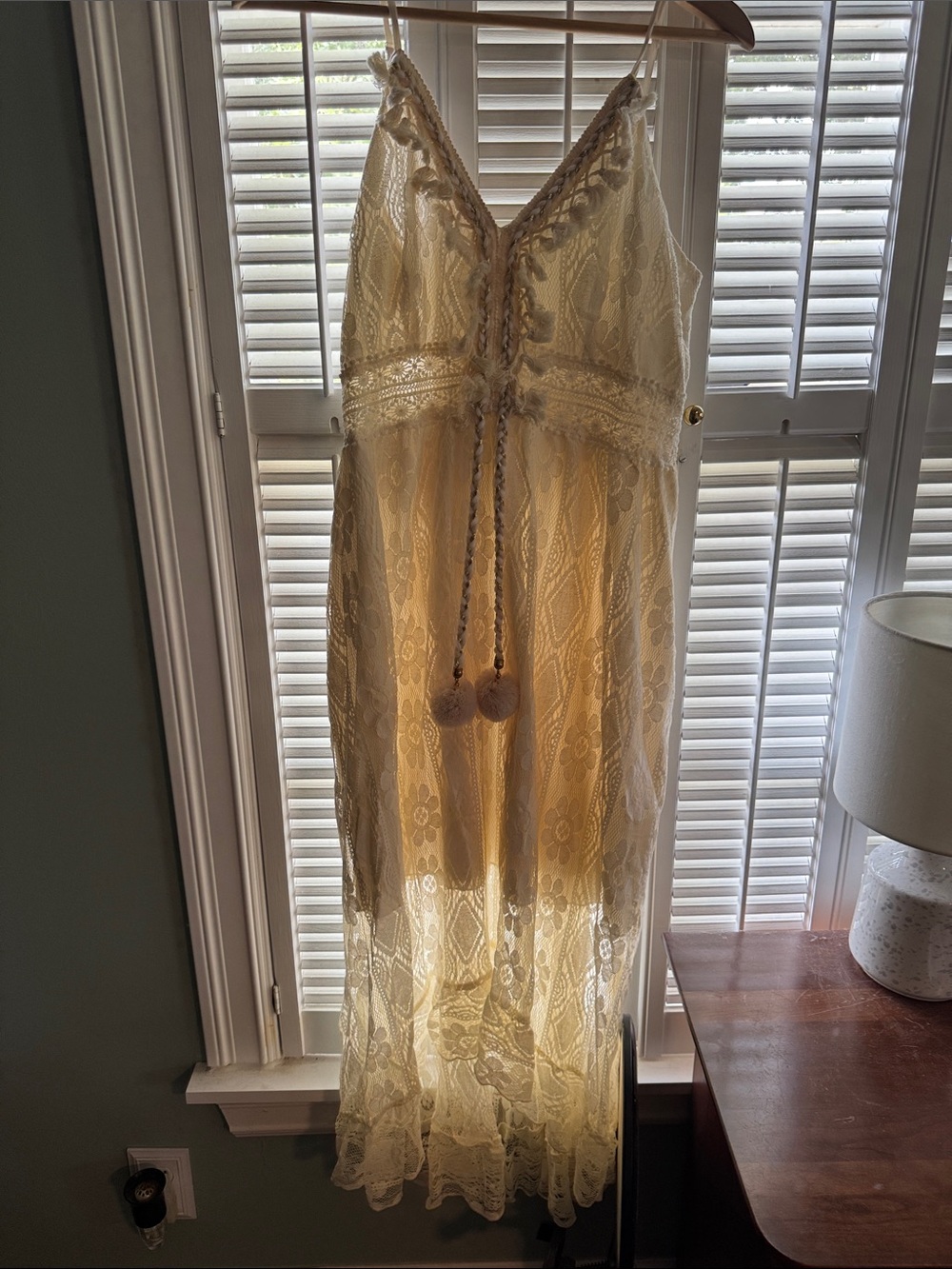 Cupshe Cream Lace Maxi Cover-Up with Tassel Tie